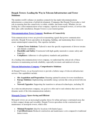 Leading the Way in Telecom Infrastructure and Tower Solutions