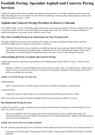 Foothills Paving and Maintenance