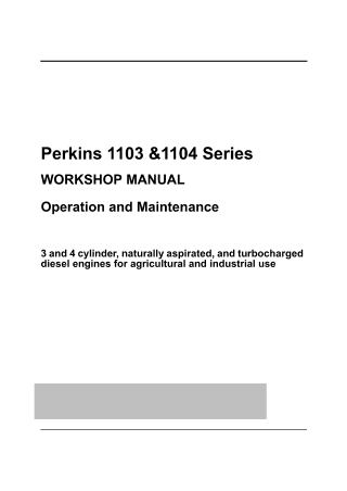 Perkins 1103 and 1104 Series Industrial Engine Workshop Operation and Maintenance Manual Instant Download (Part No. SEBU