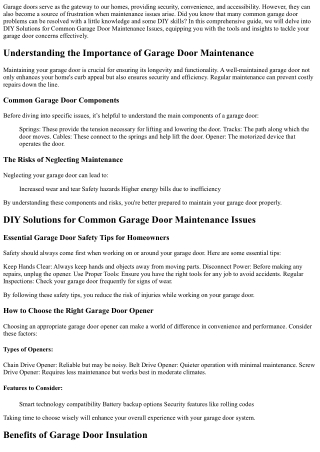 DIY Solutions for Common Garage Door Maintenance Issues