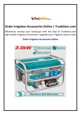 Order Irrigation Accessories Online | Trudeliver.com