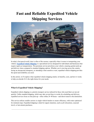 Fast and Reliable Expedited Vehicle Shipping Services