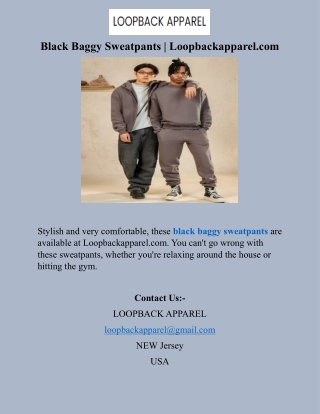 Black Baggy Sweatpants  Loopbackapparel.com