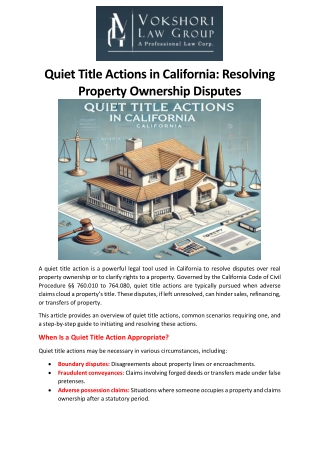 Quiet Title Actions in California Resolving Property Ownership Disputes