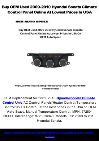 Buy OEM Used 2009-2010 Hyundai Sonata Climate Control Panel Online At Lowest Prices In USA