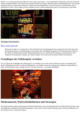 Der beste Leitfaden zum Jackpot-Gewinn: Tipps und Tricks