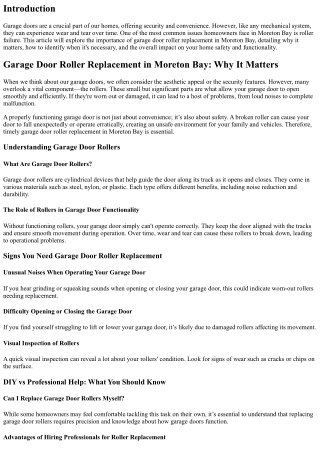 Garage Door Roller Replacement in Moreton Bay: Why It Matters