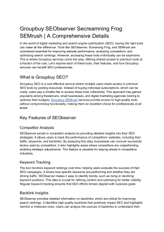 Groupbuy SEObserver Secreamning Frog SEMrush