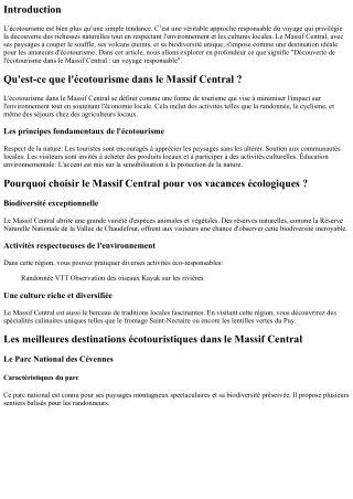 Découverte de l'écotourisme dans le Massif Central : un voyage responsable