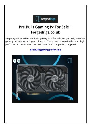 Pre Built Gaming Pc For Sale | Forgedrigs.co.uk