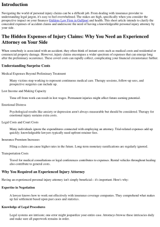 The Hidden Expenses of Personal Injury Claims: Why You Need an Experienced Lawye