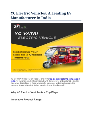 YC Electric Vehicles A Leading EV Manufacturer in India
