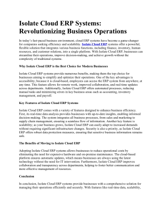 Isolate Cloud ERP Systems