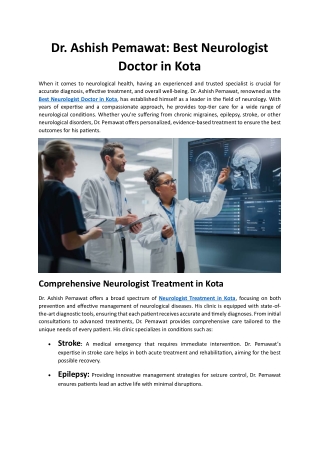 Dr. Ashish Pemawat Best Neurologist Doctor in Kota