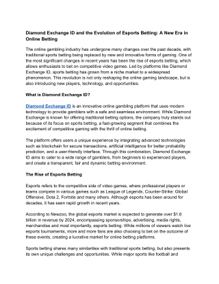 Diamond Exchange ID and the Evolution of Esports Betting_ A New Era in Online Betting