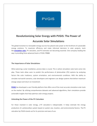 Solar Energy Calculator and Mapping Tool - PVGIS