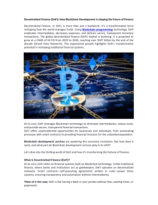 Decentralized Finance (DeFi): How Blockchain Development is shaping the Future o