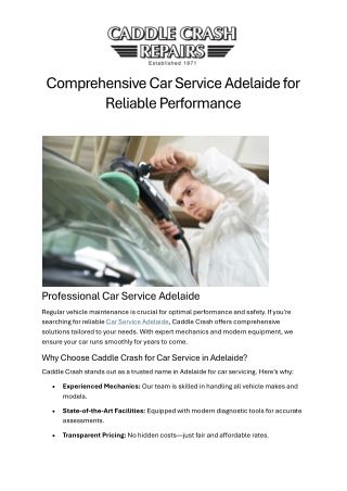 Comprehensive Car Service Adelaide for Reliable Performance