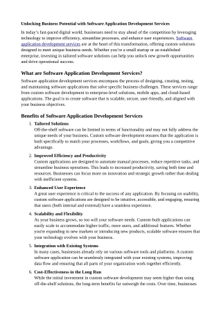 Unlocking Business Potential with Software Application Development Services