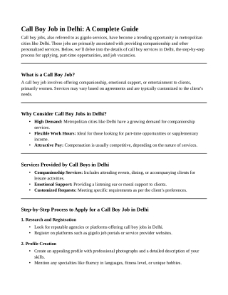 Call Boy Job in Delhi: Step-by-Step Application Process.