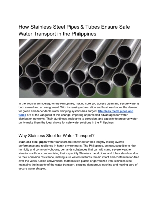 How Stainless Steel Pipes & Tubes Ensure Safe Water Transport in the Philippines