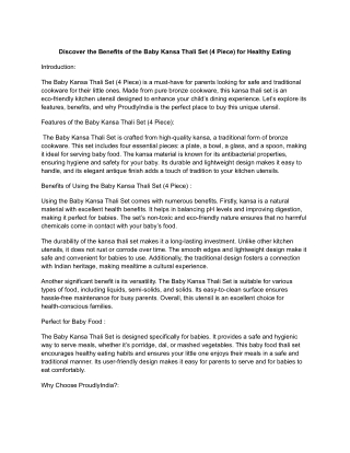 Discover the Benefits of the Baby Kansa Thali Set (4 Piece) for Healthy Eating