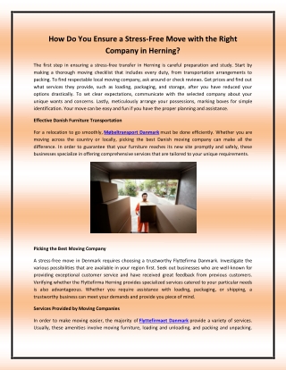 How Do You Ensure a Stress-Free Move with the Right Company in Herning?