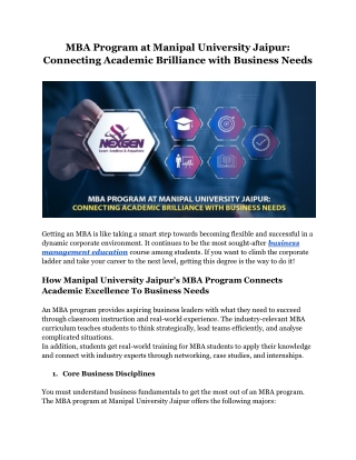MBA Program at Manipal University Jaipur_ Connecting Academic Brilliance with Business Needs