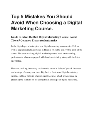 Top 5 Mistakes You Should Avoid When Choosing a Digital Marketing Course
