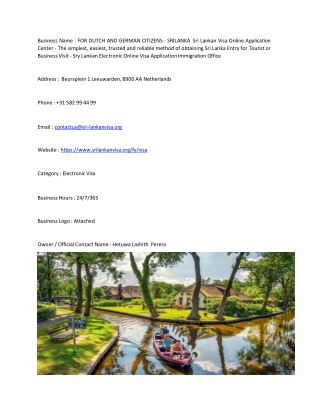 FOR DUTCH AND GERMAN CITIZENS - SRILANKA  Sri Lankan Visa Online Application Cen
