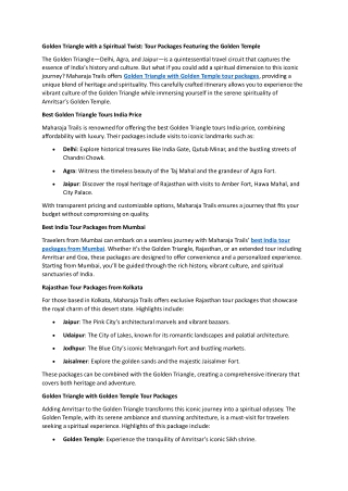 Golden Triangle with a Spiritual Twist Tour Packages Featuring the Golden Temple