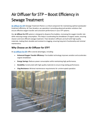 Air Diffuser for STP – Boost Efficiency in Sewage Treatment