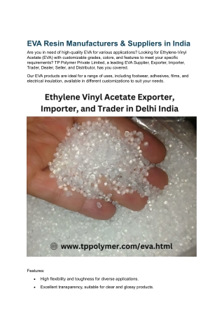 EVA Resin Suppliers In Delhi India