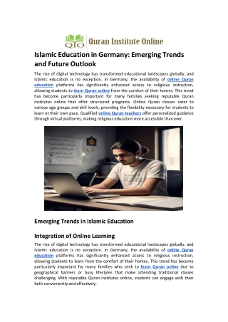 Islamic Education in Germany  Emerging Trends and Future Outlook