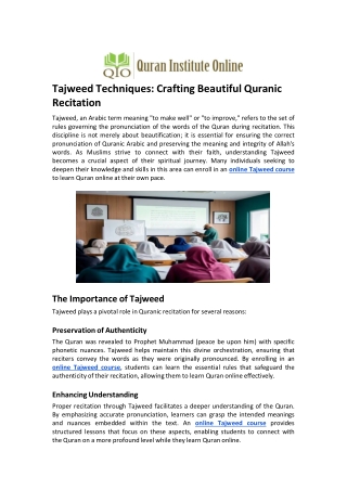Tajweed Techniques Crafting Beautiful Quranic Recitation