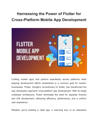Harnessing the Power of Flutter for Cross-Platform Mobile App Development