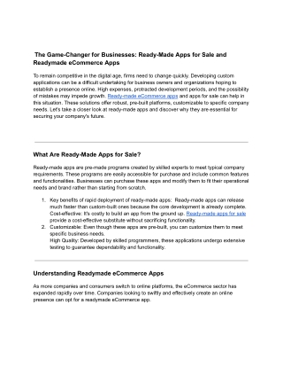 The Game-Changer for Businesses: Ready-Made Apps for Sale and Readymade eCommerc
