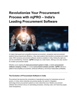 Revolutionize Your Procurement Process with mjPRO – India's Leading Procurement Software