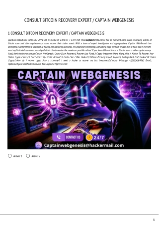 CONSULT BITCOIN RECOVERY EXPERT / CAPTAIN WEBGENESIS