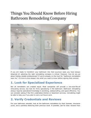 Things You Should Know Before Hiring Bathroom Remodeling Company