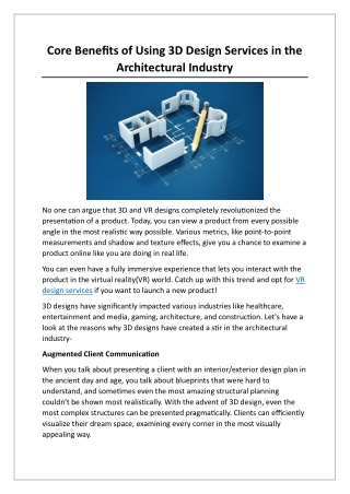 Core Benefits of Using 3D Design Services in the Architectural Industry