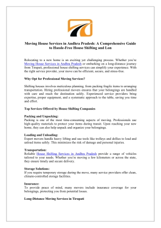 Book Long Distance Moving Services in Tirupati - Shifting.com