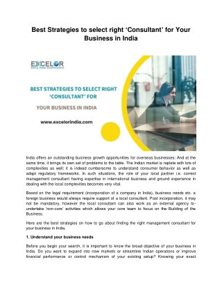 Best Strategies to select right ‘Consultant’ for Your Business in India