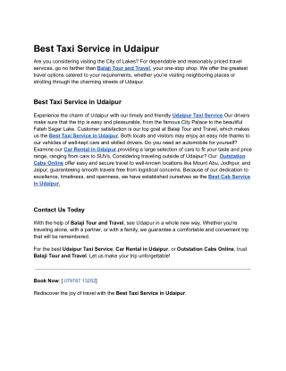 Best Taxi Service in Udaipur
