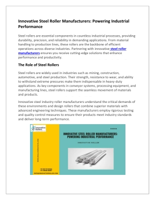 Innovative Steel Roller Manufacturers Powering Industrial Performance