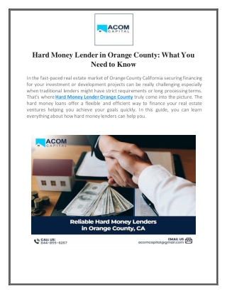 Hard Money Lender in Orange County - What You Need to Know