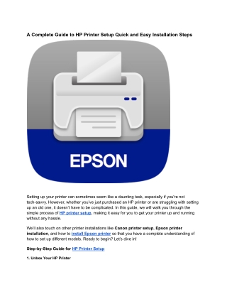 A Complete Guide to HP Printer Setup Quick and Easy Installation Steps