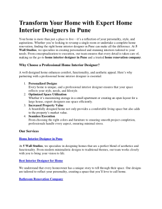 Transform Your Home with Expert Home Interior Designers in Pune