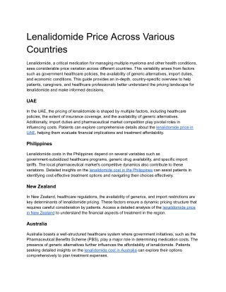Lenalidomide Price Across Various Countries