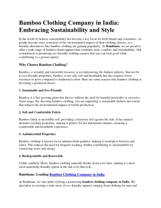 Bamboo Clothing Company in India Sustainability and Style